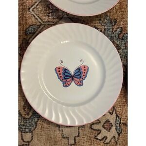 Vintage Enesco 8pc Cake Plate and Mug Set. Butterfly Design. Service for 4